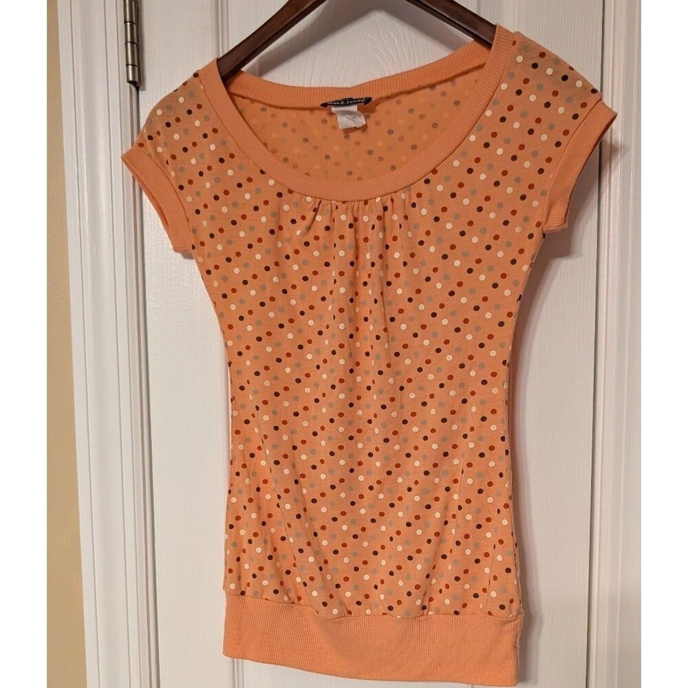 VTG Y2K Wet Seal Women's Orange Polka Dot Short Sleeve T-Shirt